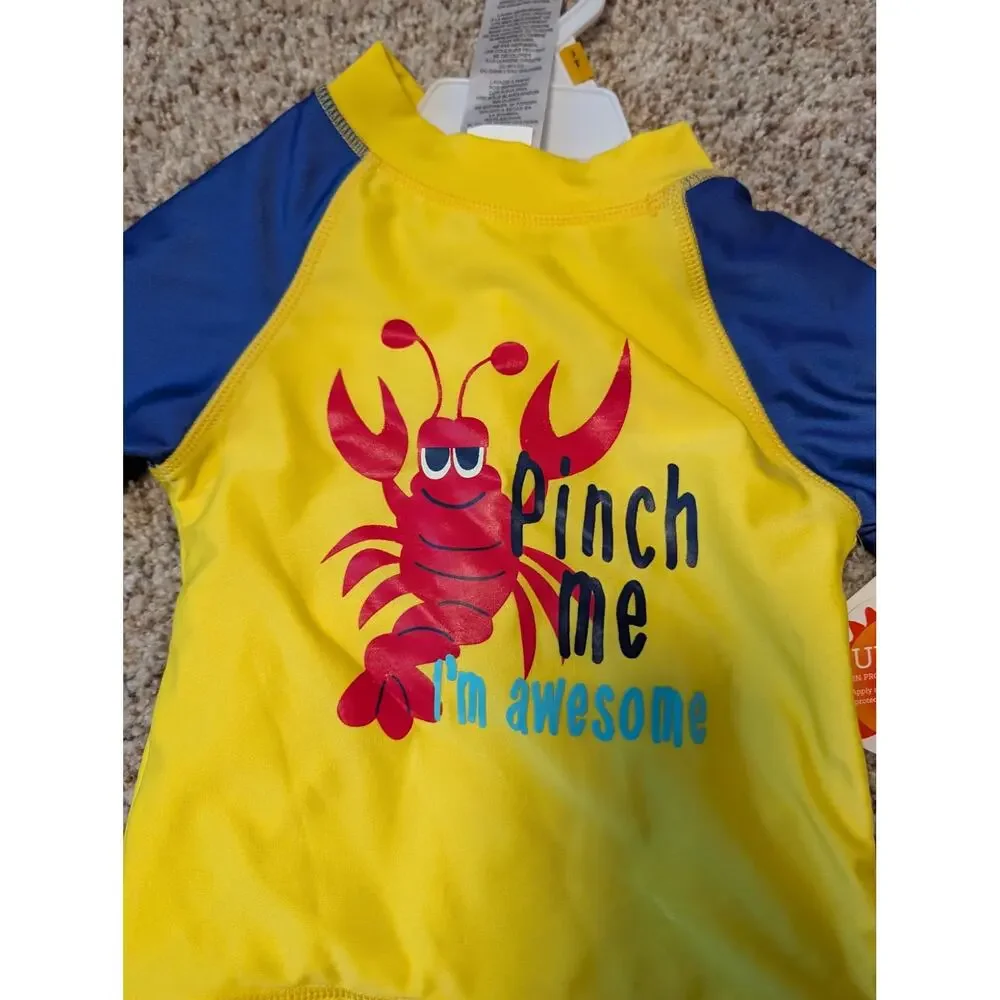 Candlesticks Boy's Swim suit shorts & rash guard, Lobster, 3T, UPF 50;